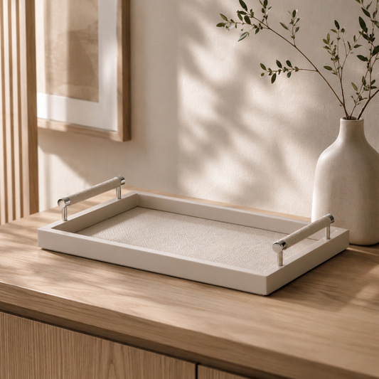 Rectangular tray in MDF and PU Gray P 46cm