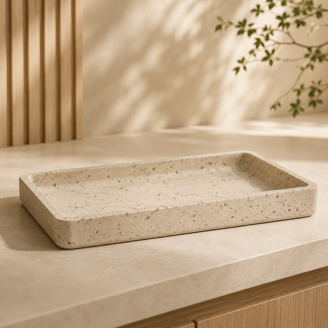 Rectangular tray in polyresin White 19,5cm