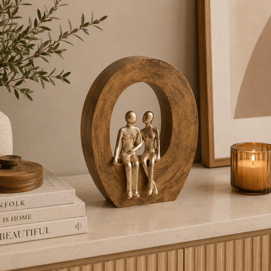 Sculpture Couple Gold in wood 22,5cm