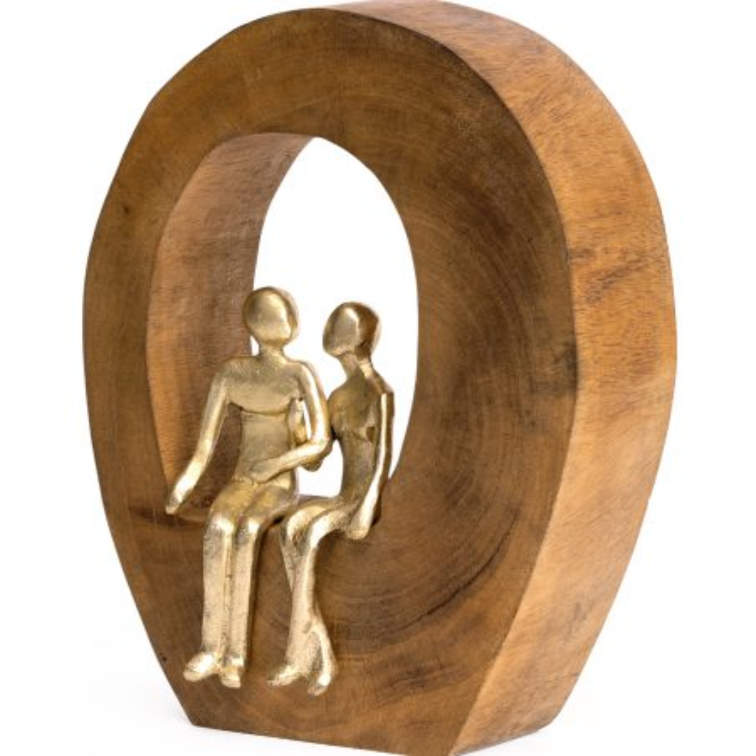 Sculpture Couple Gold in wood 22,5cm