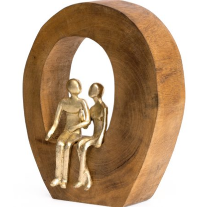 Sculpture Couple Gold in wood 22,5cm