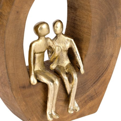 Sculpture Couple Gold in wood 22,5cm