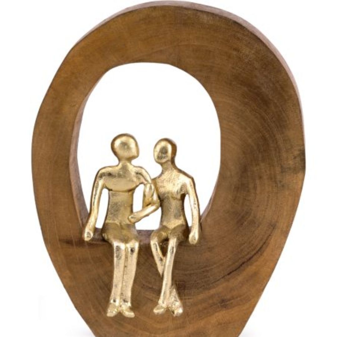 Sculpture Couple Gold in wood 22,5cm