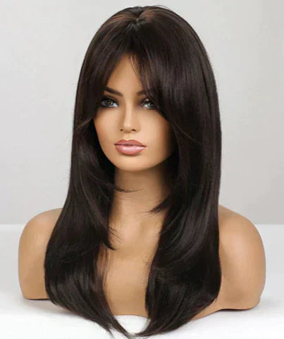 Peruca wig média com franja orgânica fibra premium