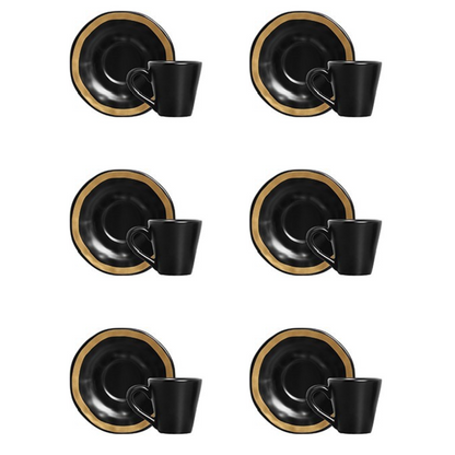 Set of 6 cups of Tea with saucer Filete Amassada Matte black 200ml
