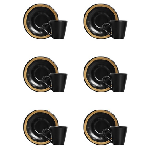 Set of 6 cups of Tea with saucer Filete Amassada Matte black 200ml