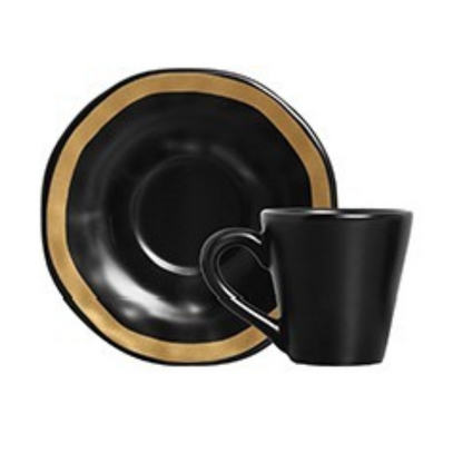 Set of 6 cups of Tea with saucer Filete Amassada Matte black 200ml