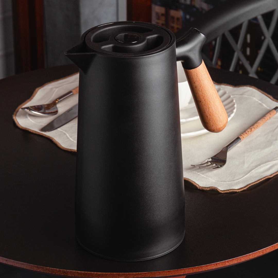 Thermal bottle with thermometer and Handle of Wood Nordic Black 1 Liter