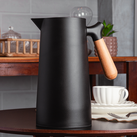 Thermal bottle with thermometer and Handle of Wood Nordic Black 1 Liter