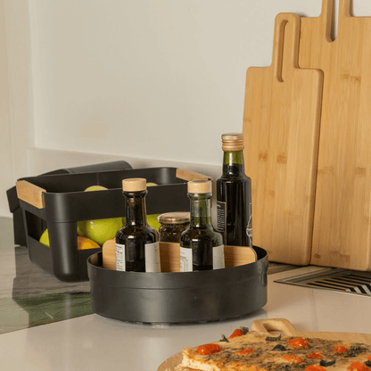 Rotating organizer Lume with Divisória of Bamboo Black 25,5cm