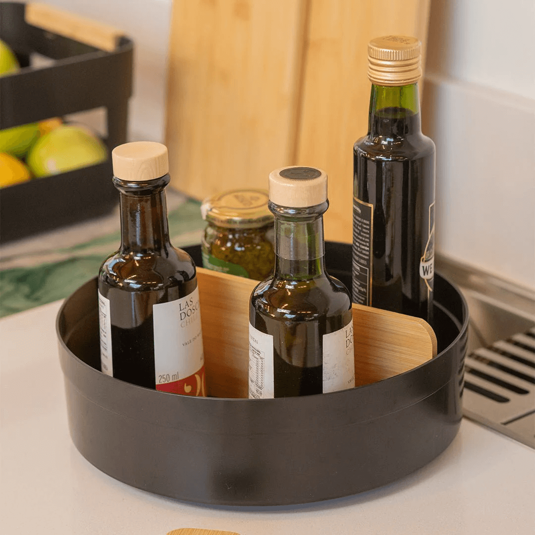 Rotating organizer Lume with Divisória of Bamboo Black 25,5cm