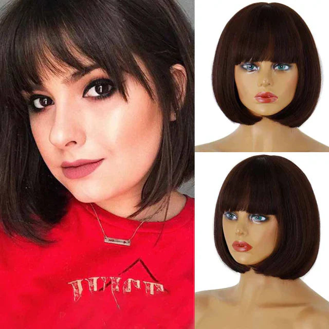 Peruca wig curta com franja orgânica