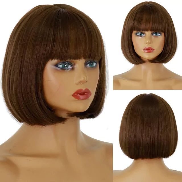 Peruca wig curta com franja orgânica