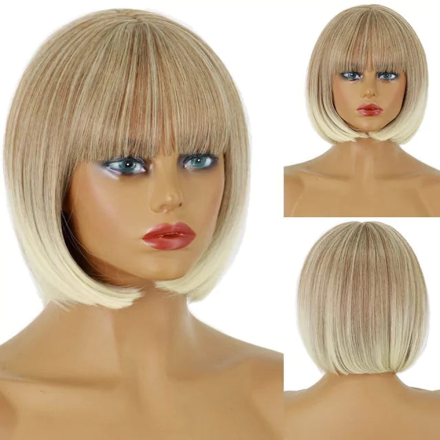 Peruca wig curta com franja orgânica