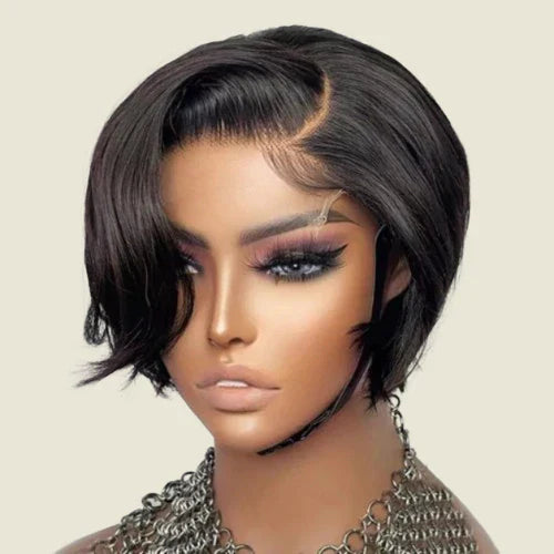 Lace natural cabelo curto Pixie com dois tipos de repartição