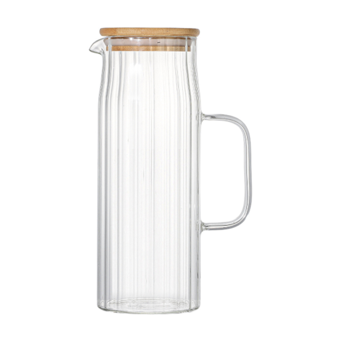 Pitcher Borosilicate glass Ribbed Lid of Bamboo 1,1L