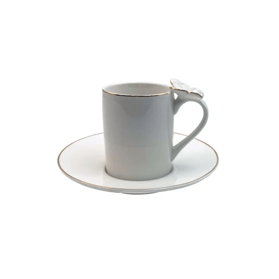 Set of 4 cups for coffee with saucer Rammoudie Butterfly New Bone Gold rim 100ml