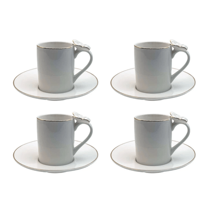 Set of 4 cups for coffee with saucer Rammoudie Butterfly New Bone Gold rim 100ml