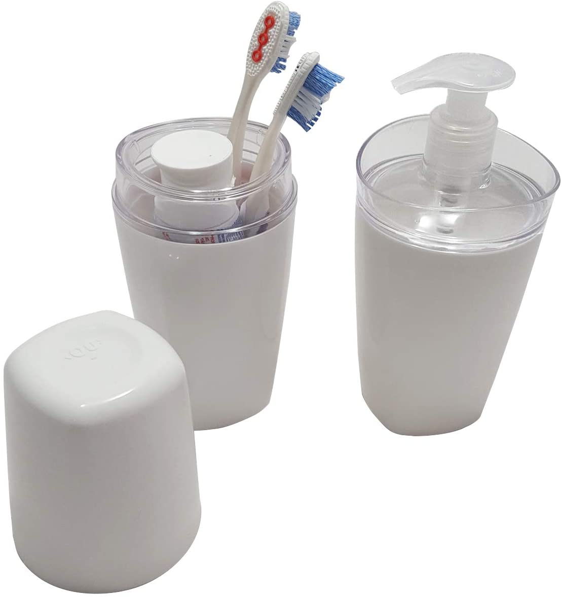 Bathroom set Toothbrush holder and Liquid soap dispenser Tulle White