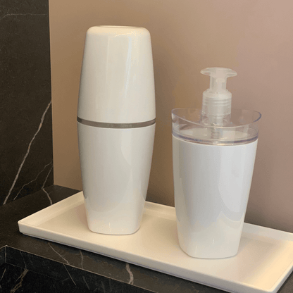 Bathroom set Toothbrush holder and Liquid soap dispenser Tulle White