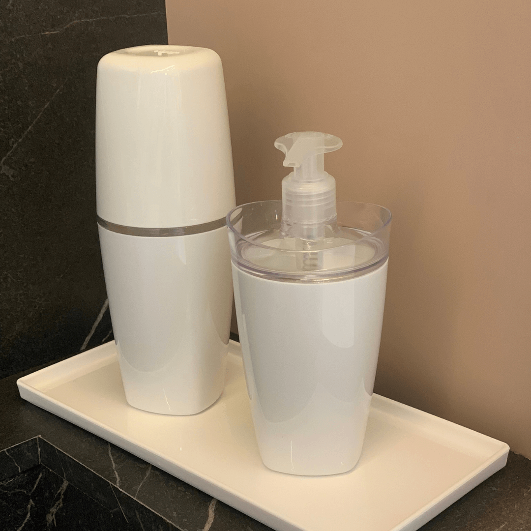Bathroom set Toothbrush holder and Liquid soap dispenser Tulle White