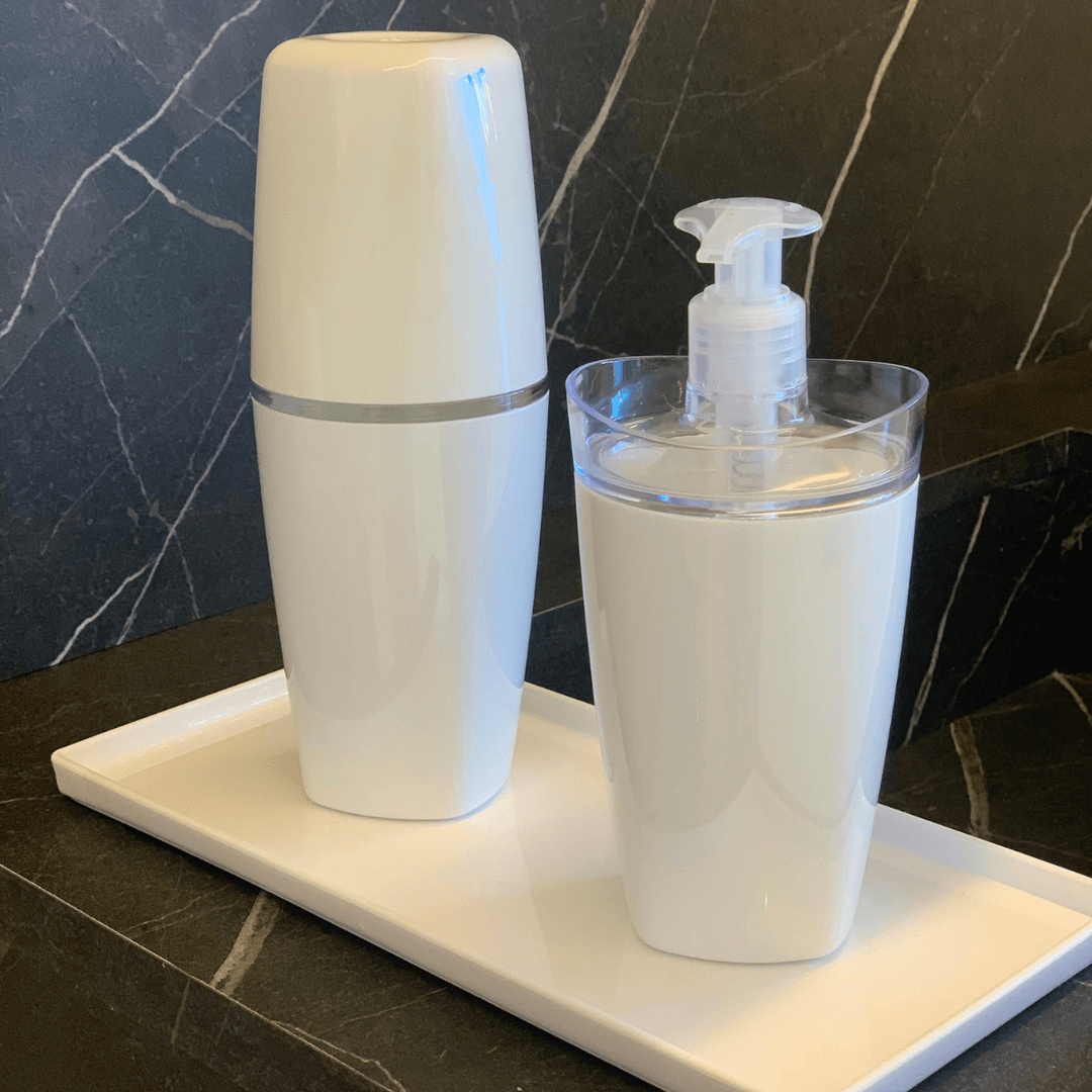 Bathroom set Toothbrush holder and Liquid soap dispenser Tulle White