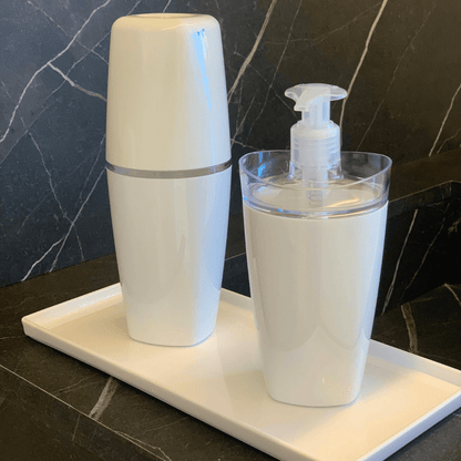 Bathroom set Toothbrush holder and Liquid soap dispenser Tulle White