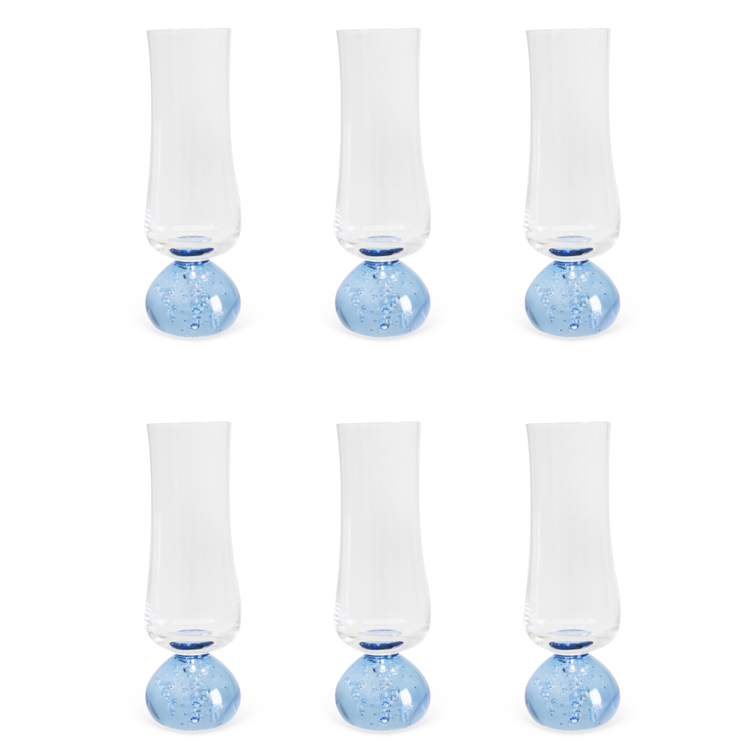 Set of 6 wine glasses Champagne Sphere base Blue and Clear 240ml