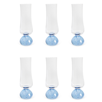 Set of 6 wine glasses Champagne Sphere base Blue and Clear 240ml