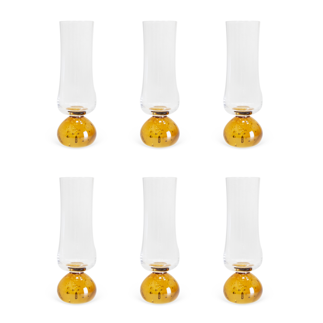 Set of 6 wine glasses Champagne Sphere base Amber and Clear 240ml
