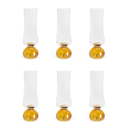 Set of 6 wine glasses Champagne Sphere base Amber and Clear 240ml