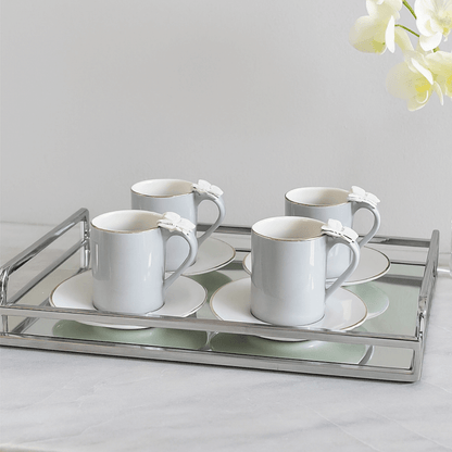 Set of 4 cups for coffee with saucer Rammoudie Butterfly New Bone Gold rim 100ml