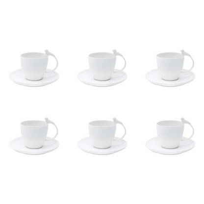 Set of 6 cups of Cha Porcelain with saucer Birds White 200ml
