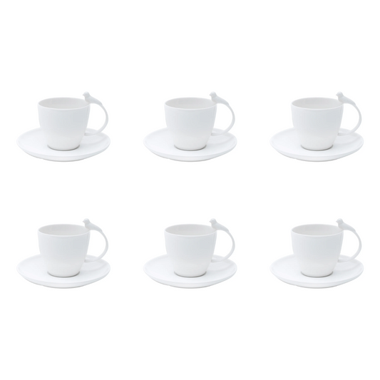 Set of 6 cups of Cha Porcelain with saucer Birds White 200ml