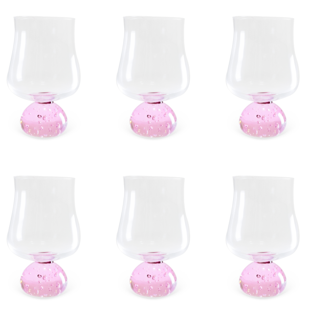 Set of 6 wine glasses Sphere base Pink and Clear 440ml
