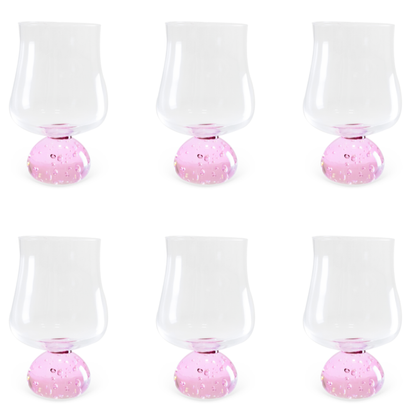 Set of 6 wine glasses Sphere base Pink and Clear 440ml