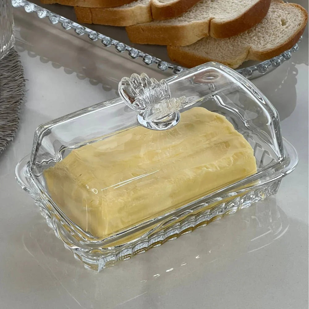 Sugar bowl set and Butter dish of Glass Butterfly 2 Pieces