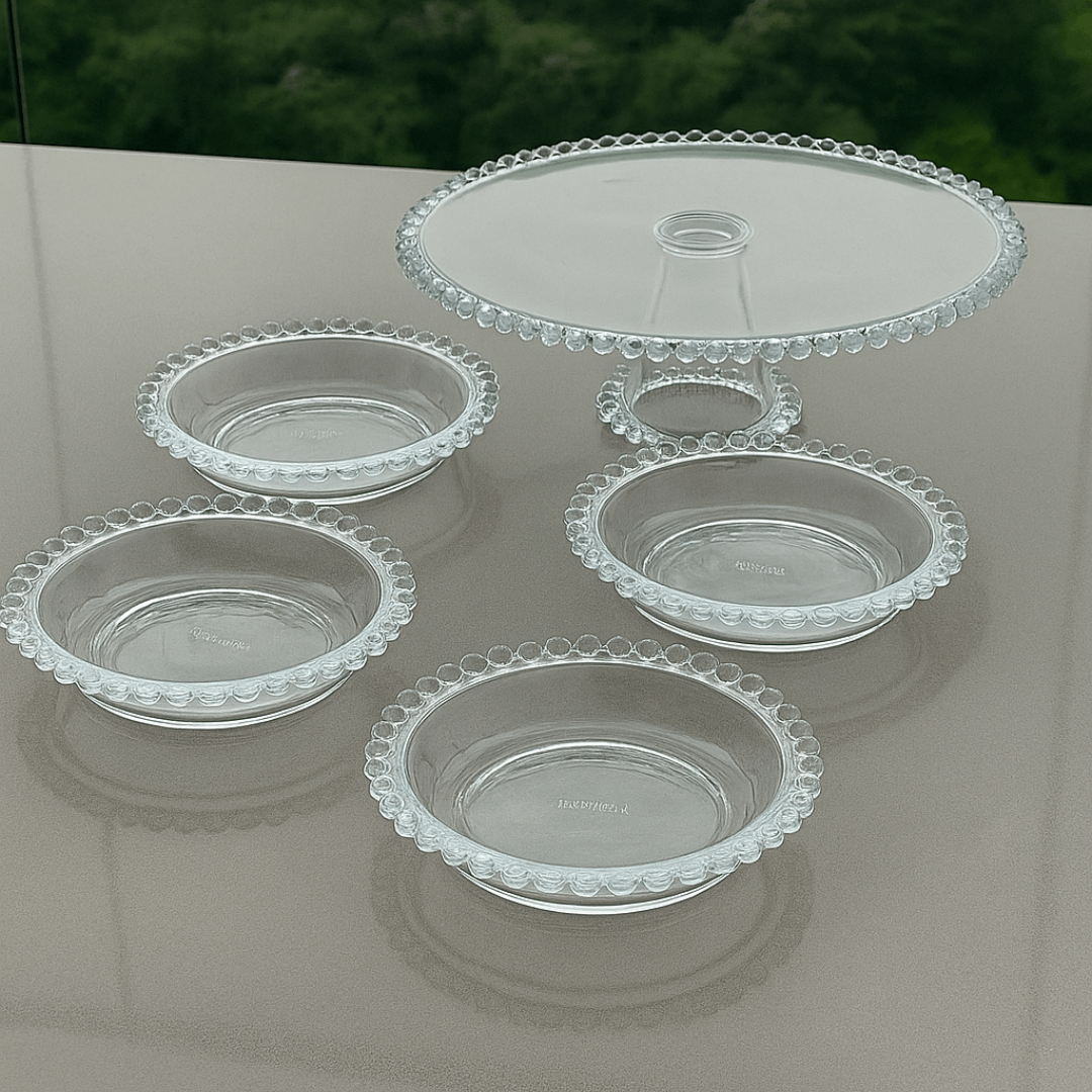 Cake stand set and Plate set Crystal Pearl 5 Pieces
