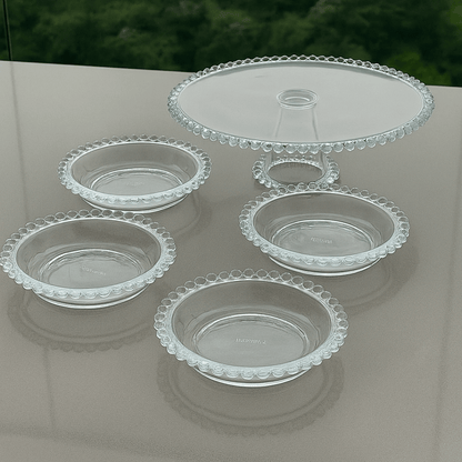 Cake stand set and Plate set Crystal Pearl 5 Pieces