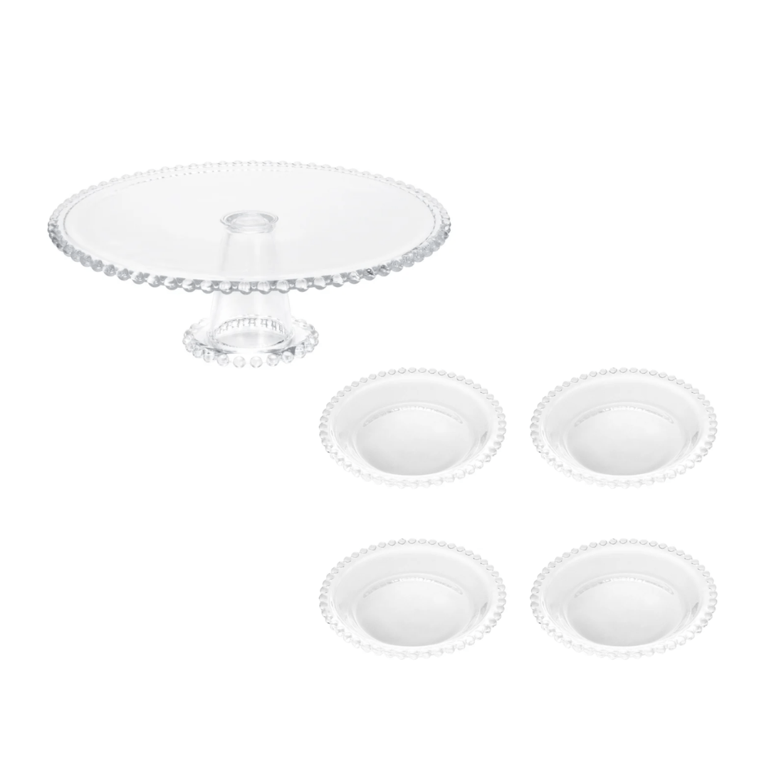 Cake stand set and Plate set Crystal Pearl 5 Pieces