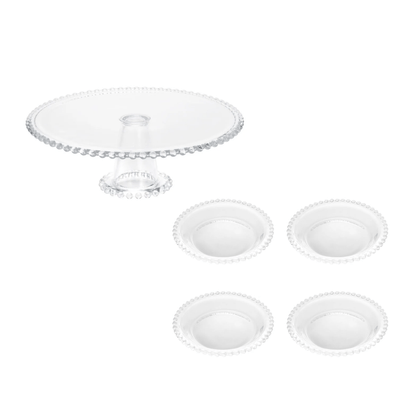 Cake stand set and Plate set Crystal Pearl 5 Pieces