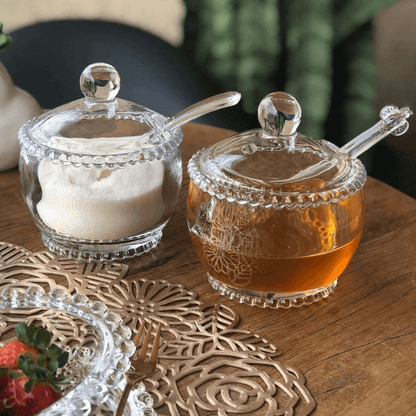 Honey pot set and Sugar bowl of Crystal Pearl 2 Pieces