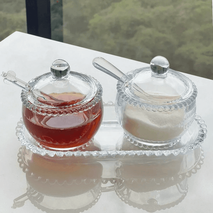 Honey pot set and Sugar bowl of Crystal Pearl 2 Pieces