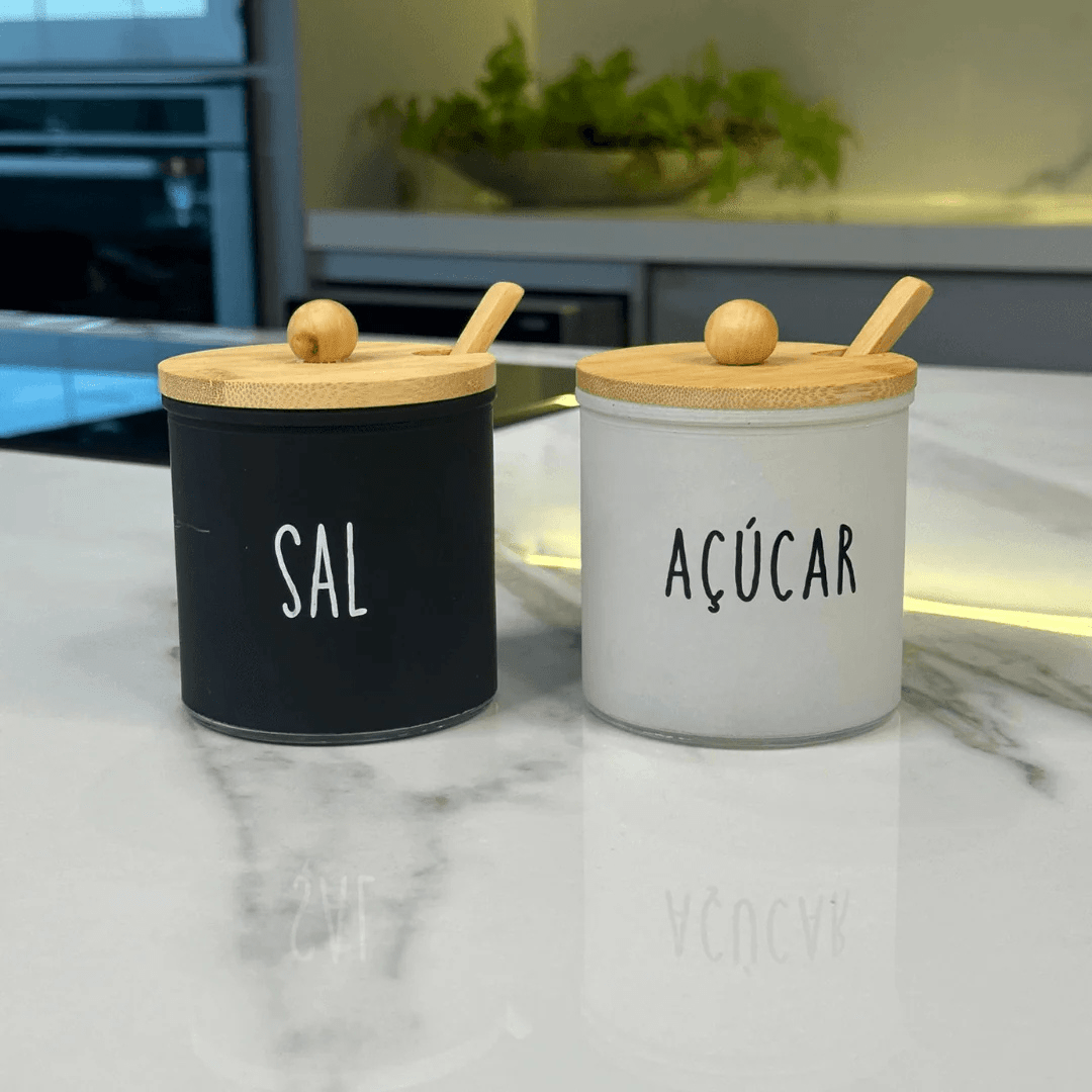 Salt shaker set and Sugar bowl of Glass Doha Black and white 2 Pieces