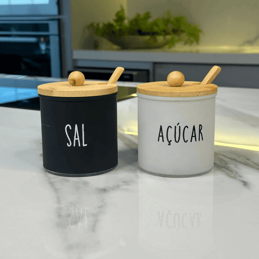 Salt shaker set and Sugar bowl of Glass Doha Black and white 2 Pieces