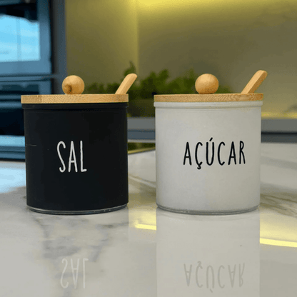 Salt shaker set and Sugar bowl of Glass Doha Black and white 2 Pieces