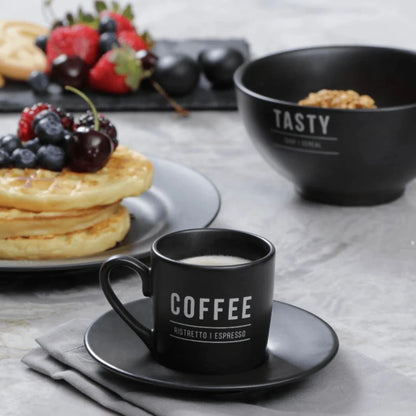 Cup set and Butter dish Manhattan Black 7 pieces