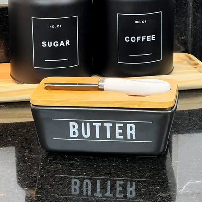 Cup set and Butter dish Manhattan Black 7 pieces