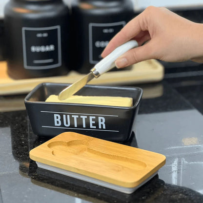 Cup set and Butter dish Manhattan Black 7 pieces