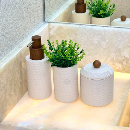 Bathroom set Polyresin Beige with Details in wood 3 Pieces